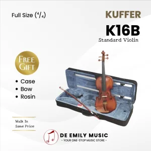 Kuffer K16B Full Size 4/4 Standard Violin comes with Case and accessories