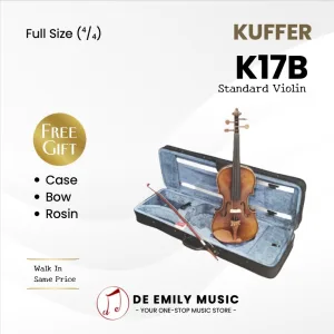 Kuffer K17B Full Size 4/4 Standard Violin comes with Case and accessories